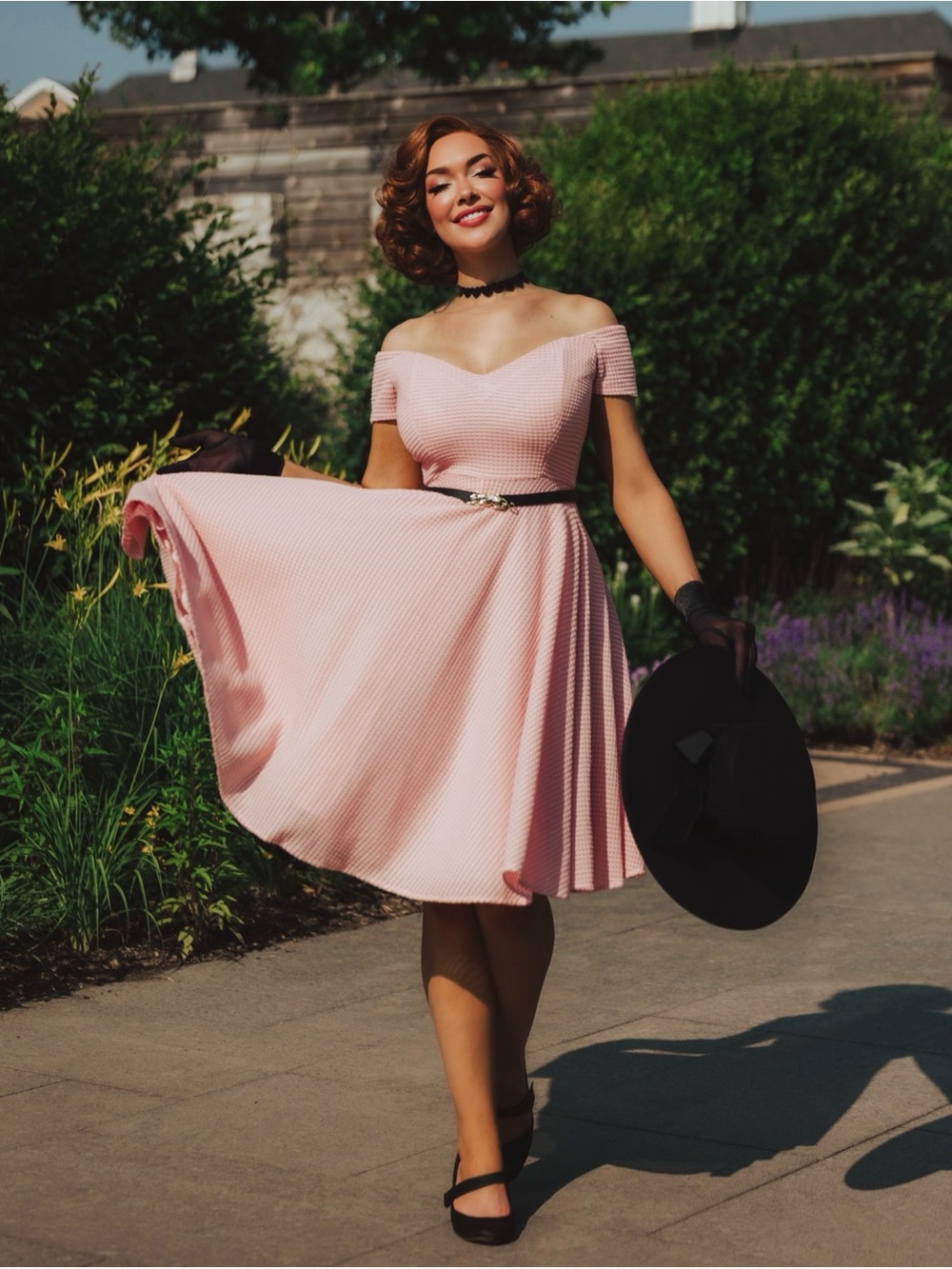 Vintage-Inspired Crochet British Retro Vintage Style Full Circle Dress in Blush